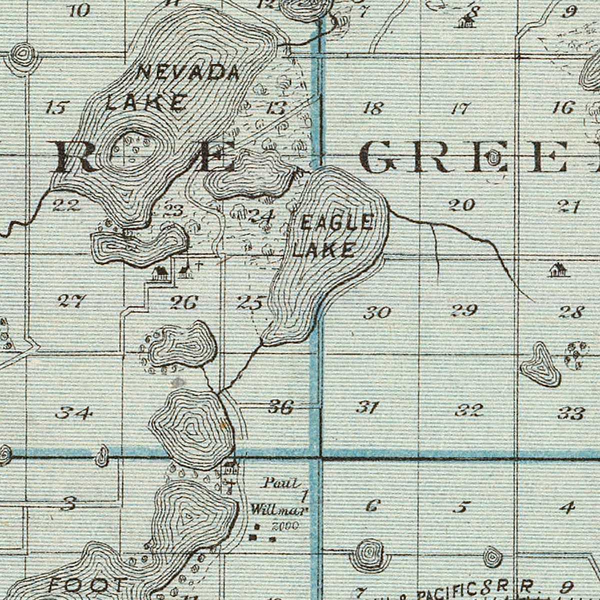 Restored historic details from the 1874 county map of Kandiyohi County, Minnesota