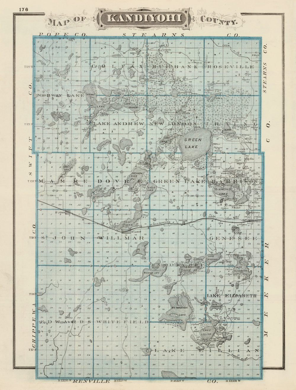 Vintage Map of Kandiyohi County, Minnesota 1874 print style example
