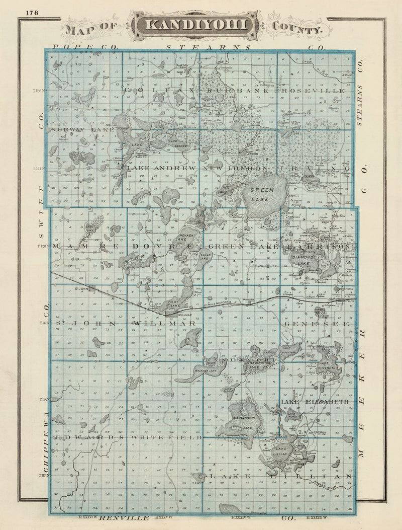 Size comparison using Vintage Map of Kandiyohi County, Minnesota 1874