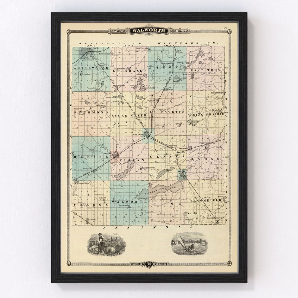 Walworth County Vintage Map 1878