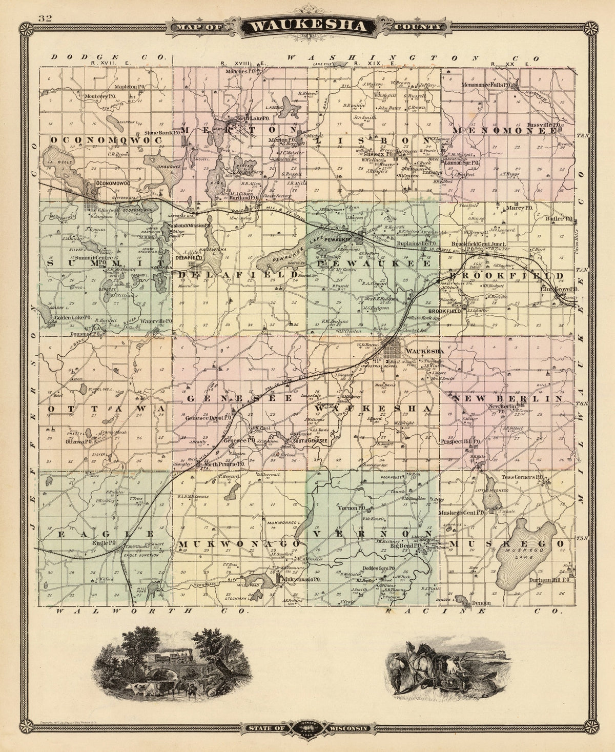 Preview of Vintage Map of Waukesha County, Wisconsin 1878