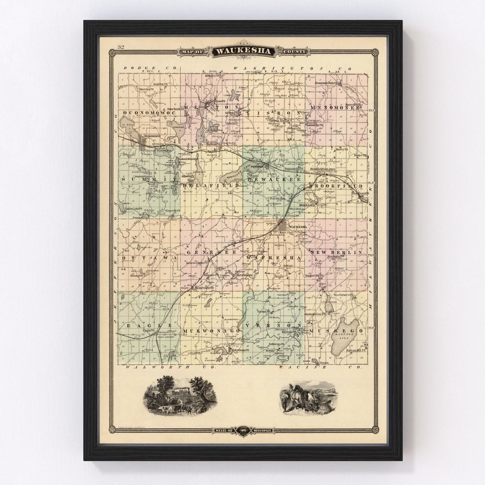 Waukesha County Vintage Map 1878