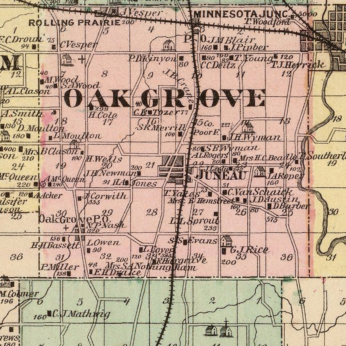 Restored historic details from the 1878 county map of Dodge County, Wisconsin