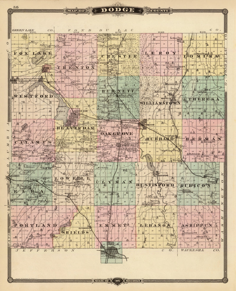 Size comparison using Vintage Map of Dodge County, Wisconsin 1878