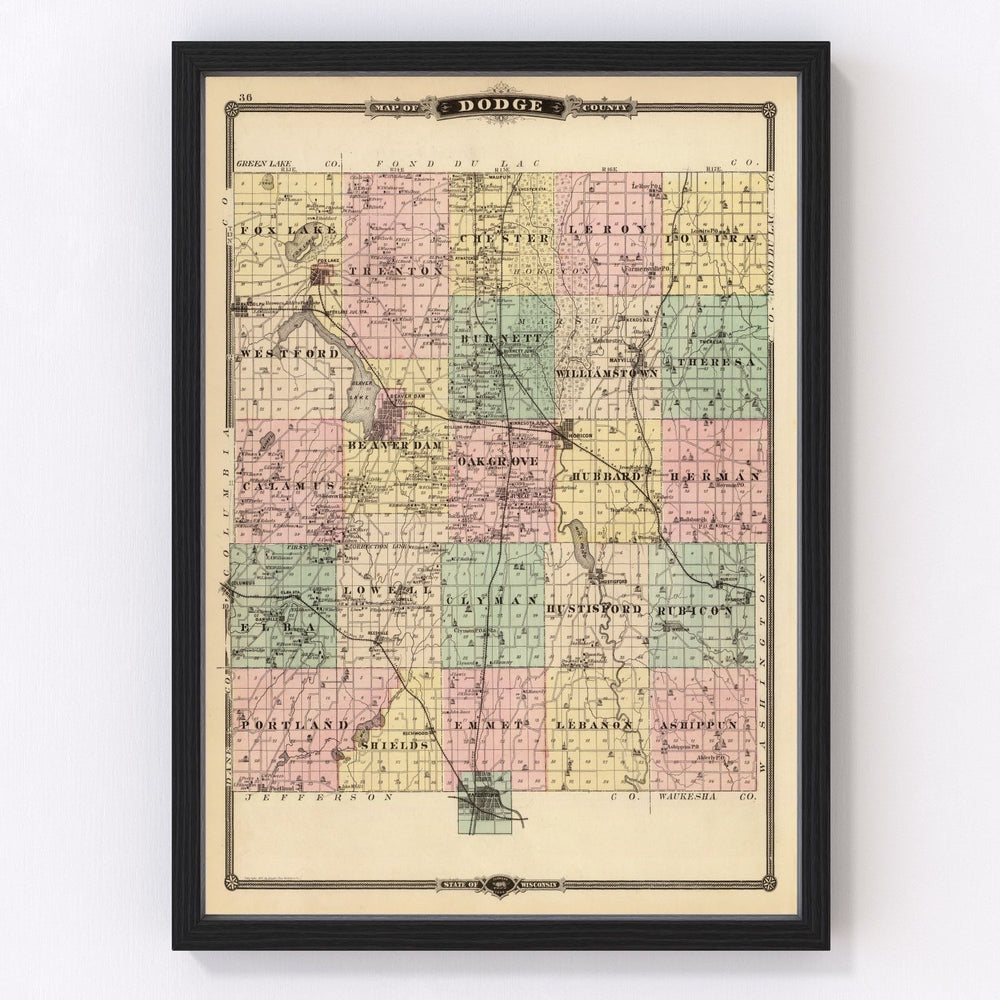 Dodge County Vintage Map 1878