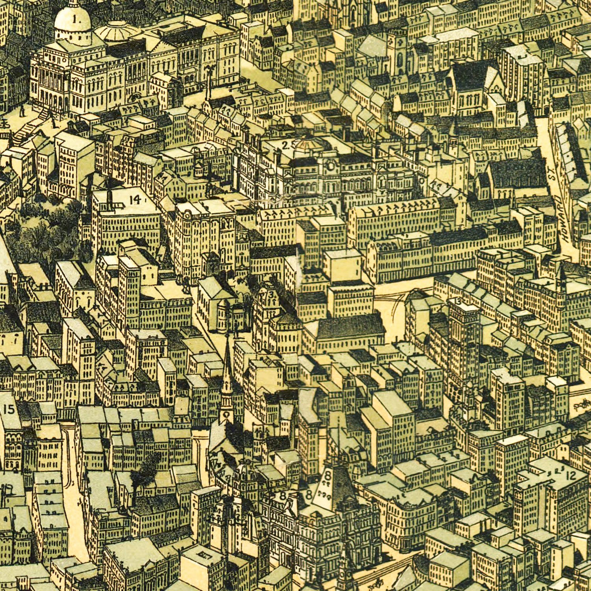 Restored historic details from the 1899 city map of Boston, Massachusetts