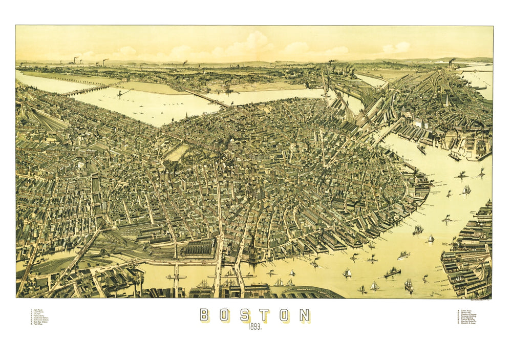 Vintage Map of Boston, Massachusetts 1899 print style example