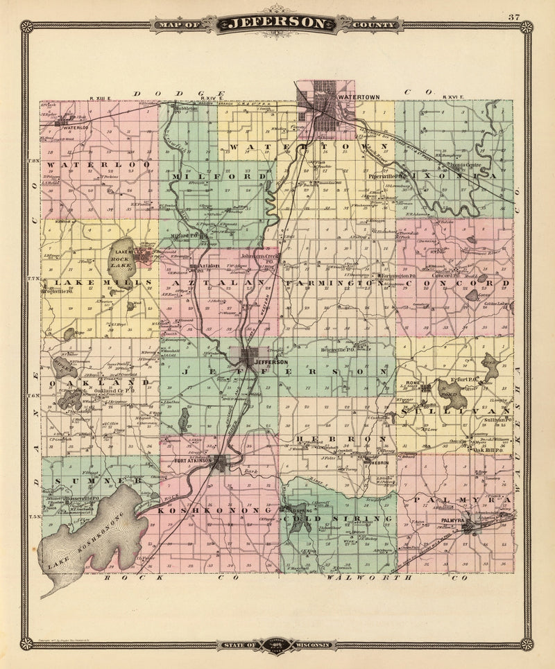 Size comparison using Vintage Map of Jefferson County, Wisconsin 1878