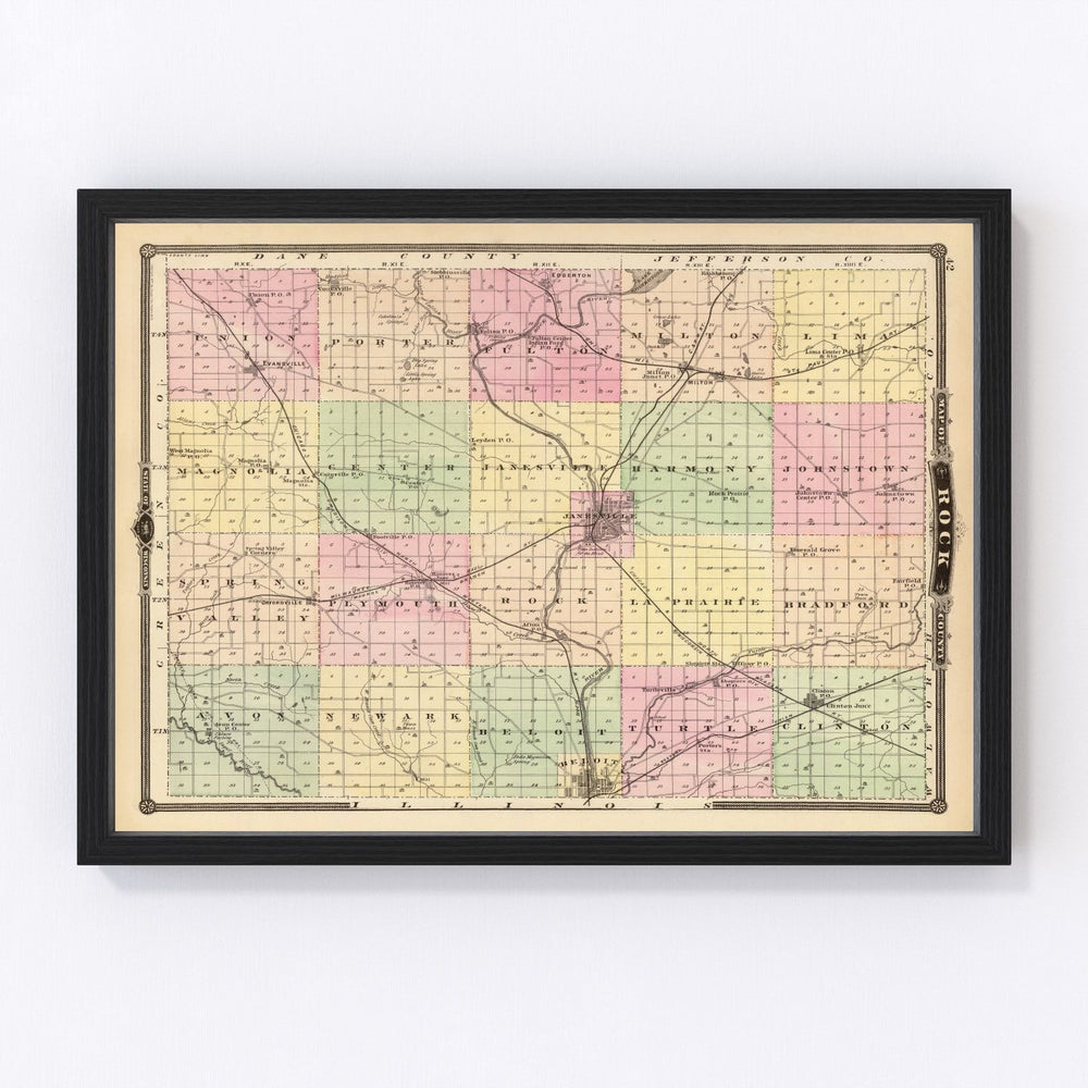 Rock County Vintage Map 1878