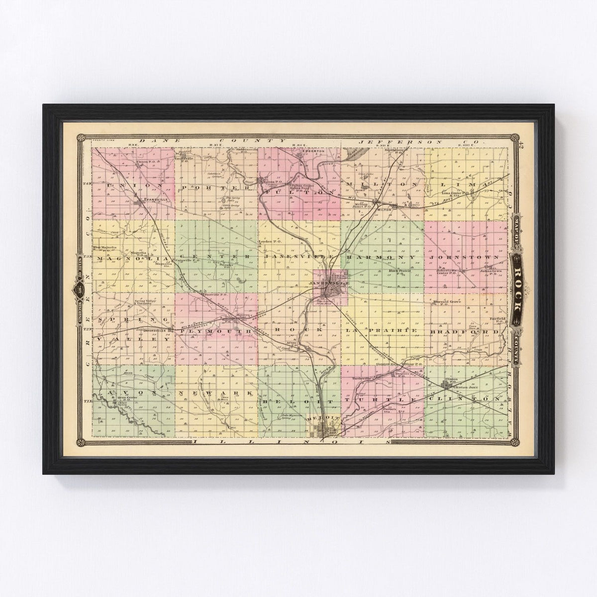 Rock County Vintage Map 1878