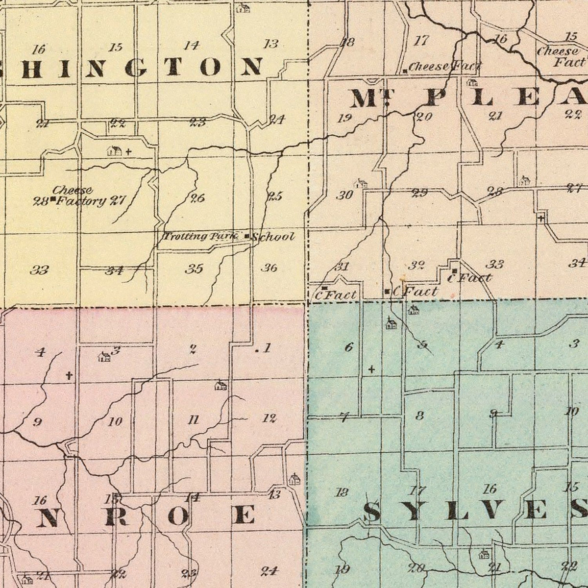 Restored historic details from the 1878 county map of Green County, Wisconsin