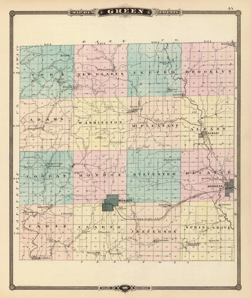Size comparison using Vintage Map of Green County, Wisconsin 1878