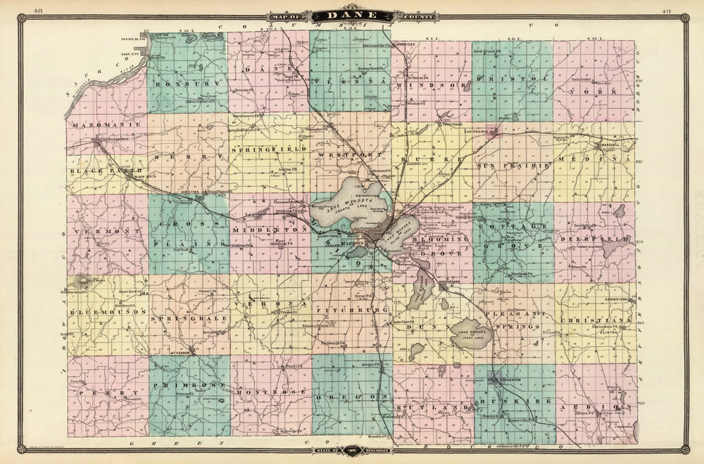 Vintage Map of Dane County, Wisconsin 1878 print style example