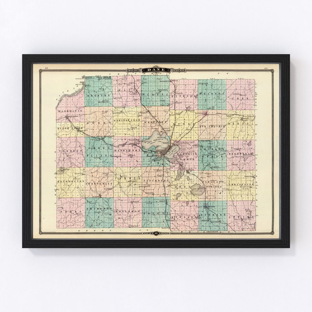 Dane County Vintage Map 1878