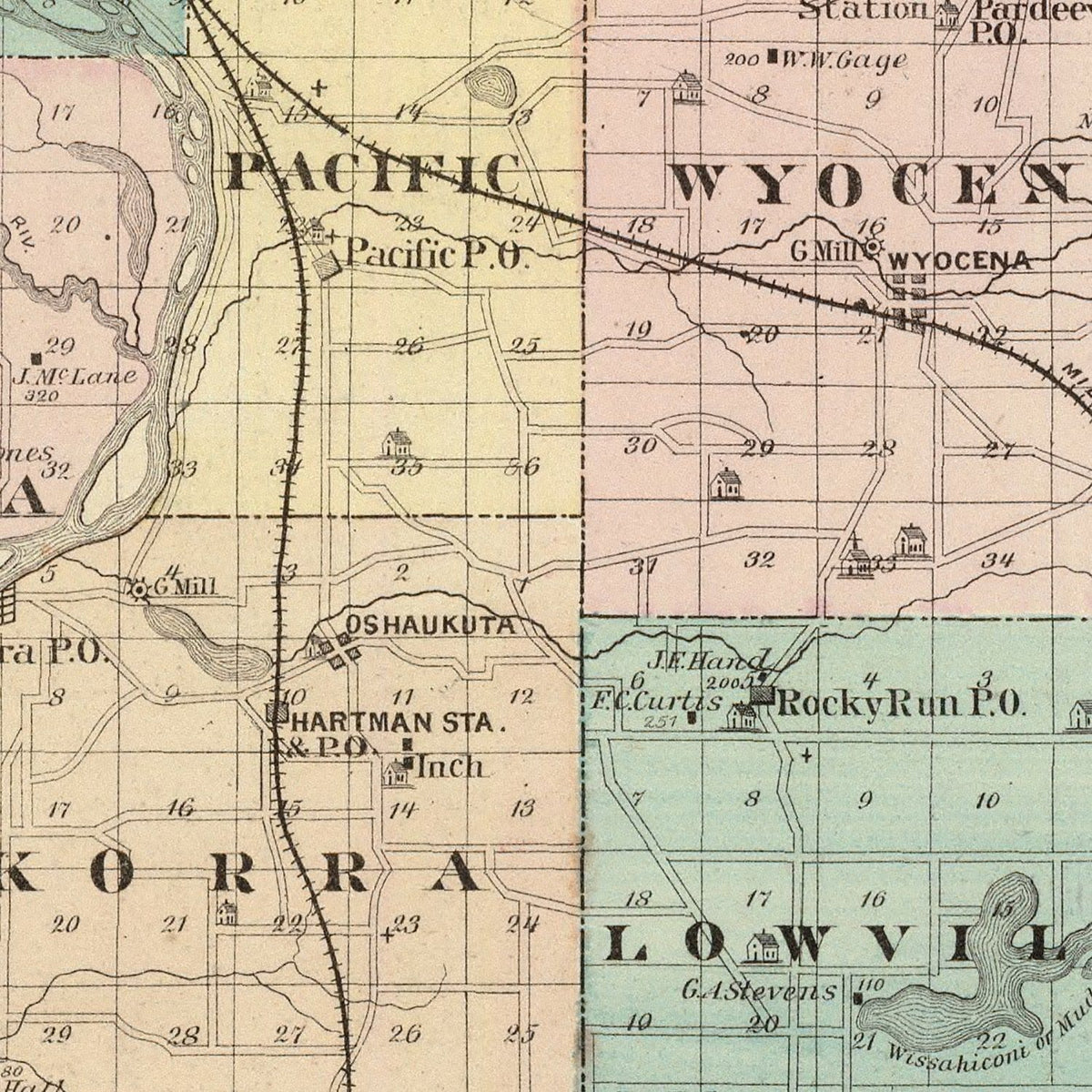 Restored historic details from the 1878 county map of Columbia County, Wisconsin