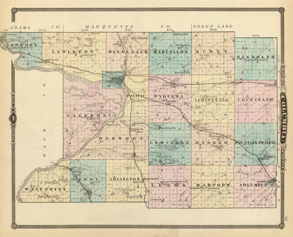 Vintage Map of Columbia County, Wisconsin 1878 print style example