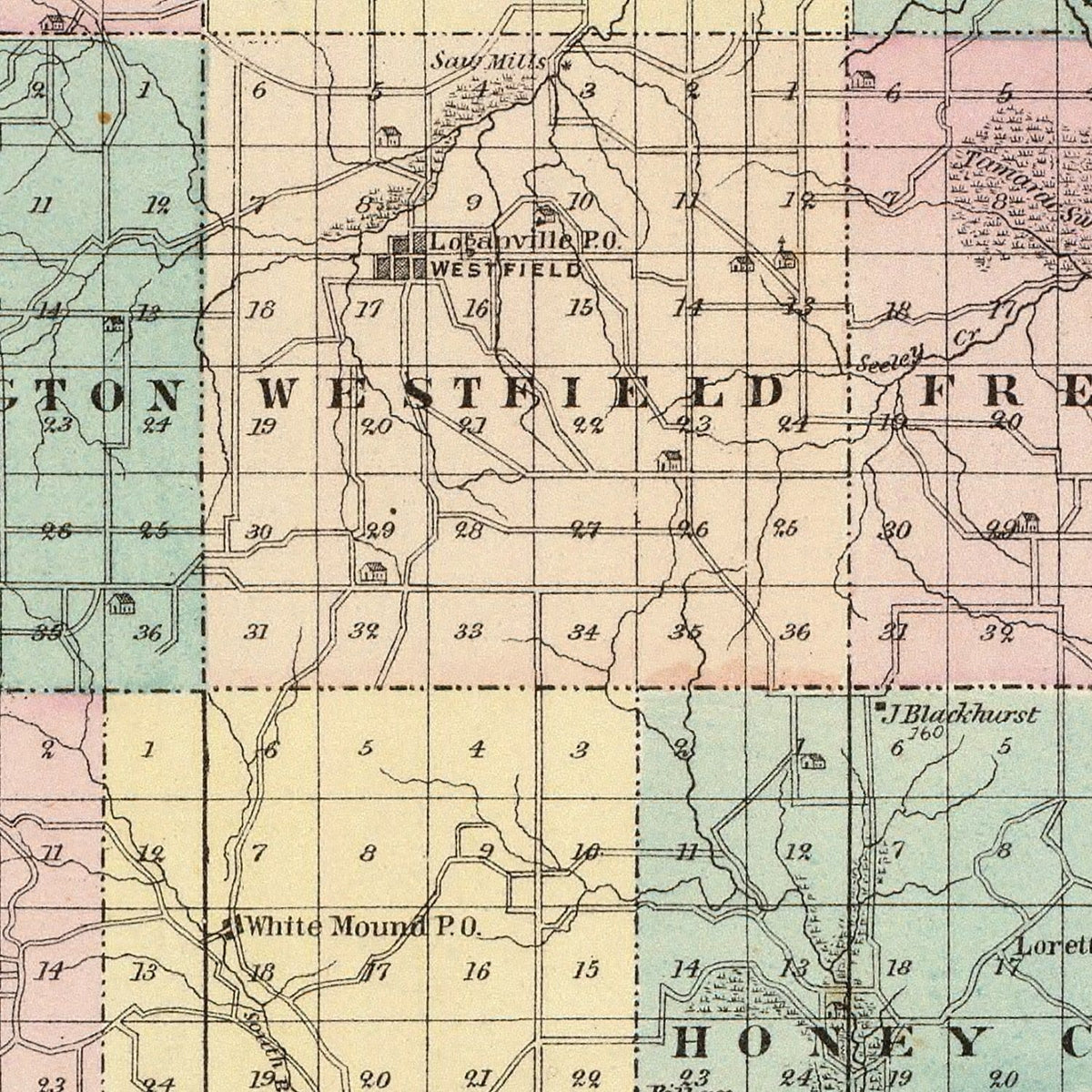 Restored historic details from the 1878 county map of Sauk County, Wisconsin