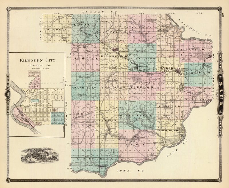 Size comparison using Vintage Map of Sauk County, Wisconsin 1878