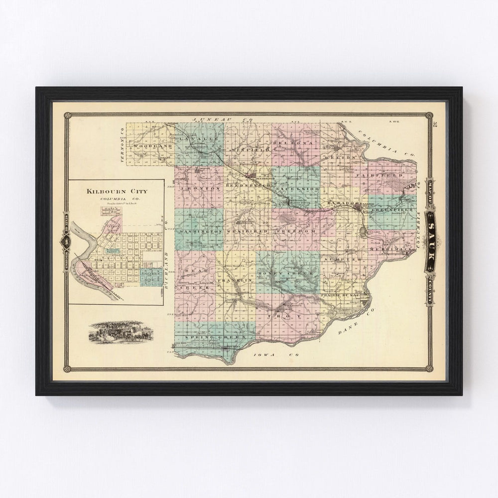 Sauk County Vintage Map 1878