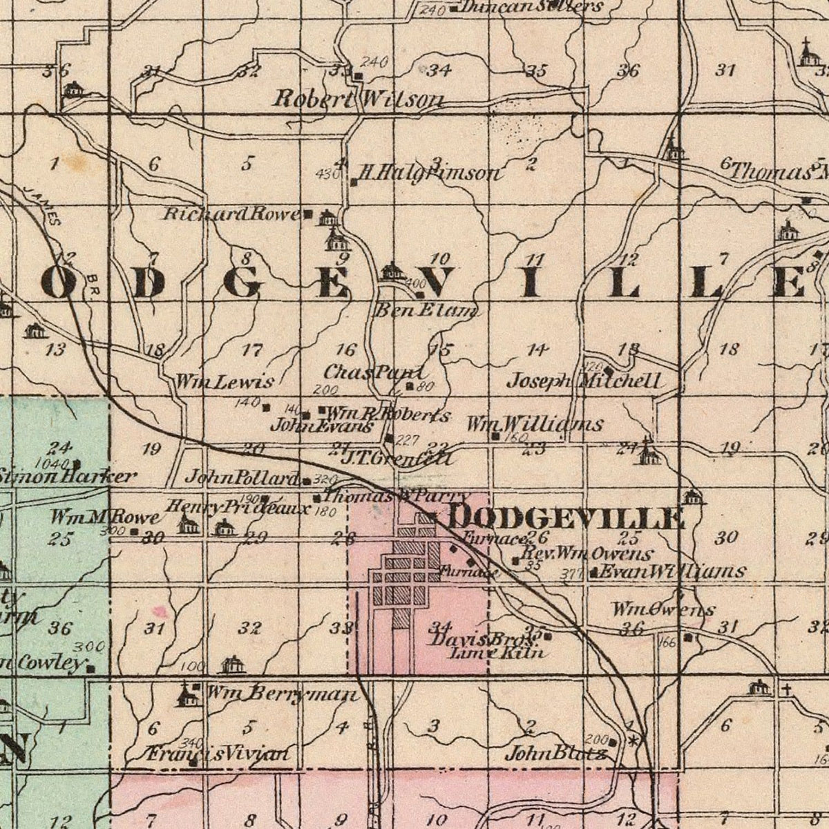 Restored historic details from the 1878 county map of Iowa County, Wisconsin