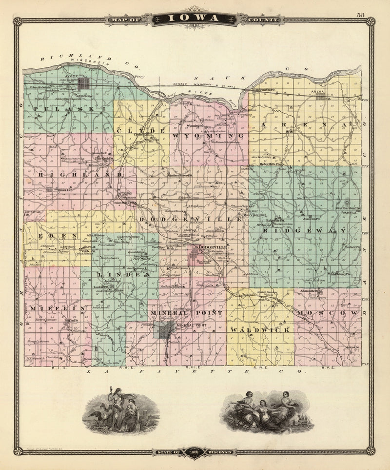 Size comparison using Vintage Map of Iowa County, Wisconsin 1878