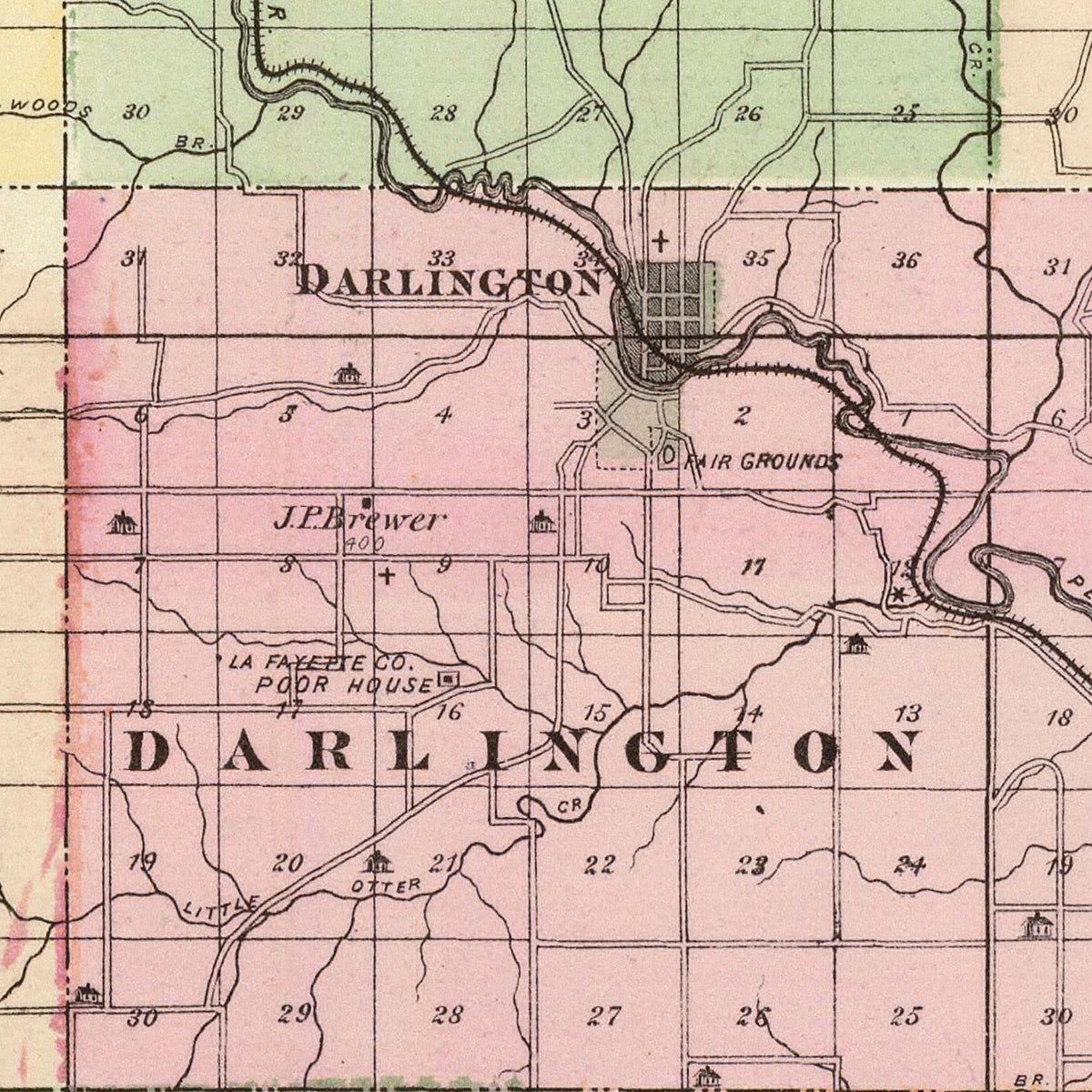 Restored historic details from the 1878 county map of Lafayette County, Wisconsin