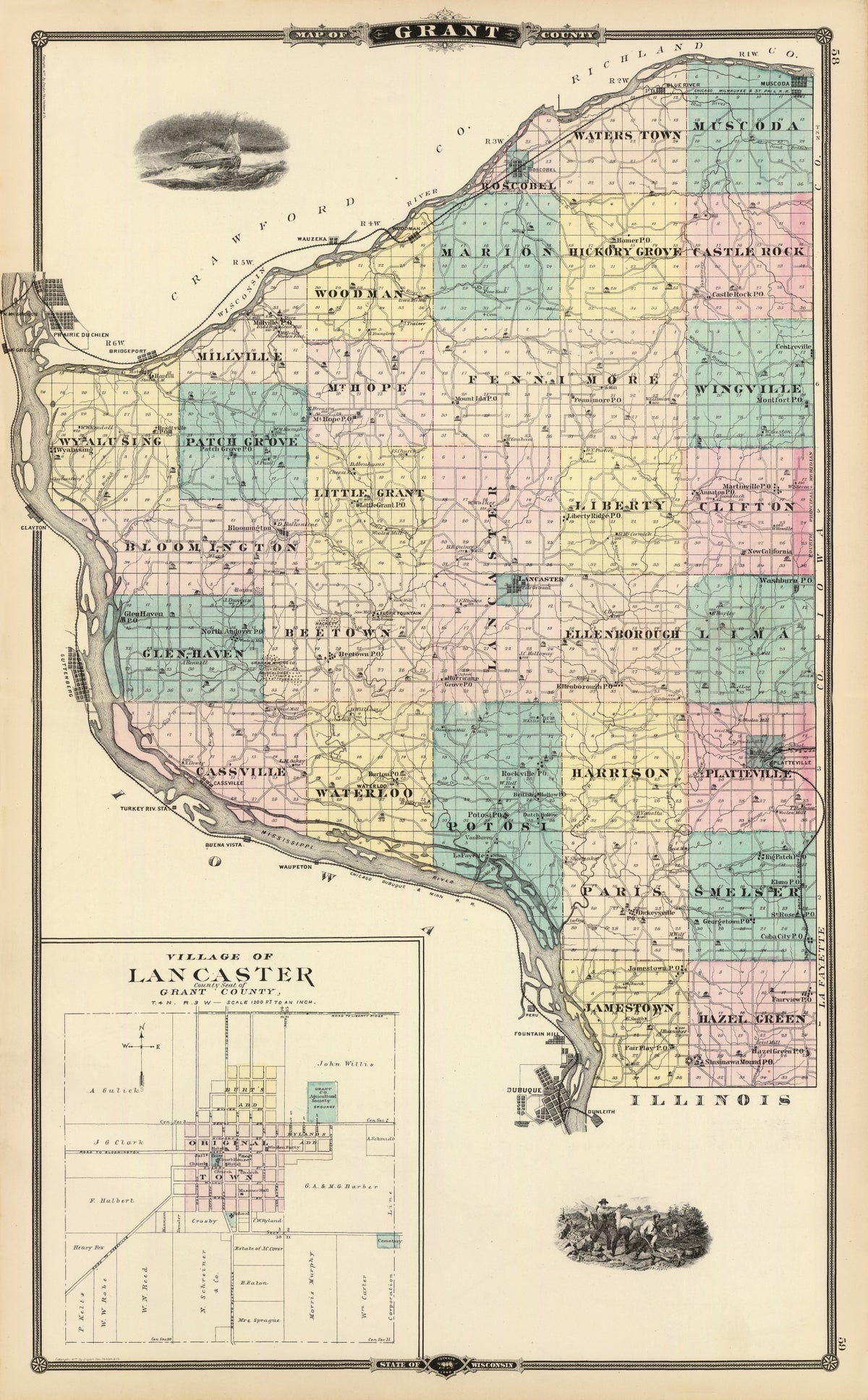 Preview of Vintage Map of Grant County, Wisconsin 1878