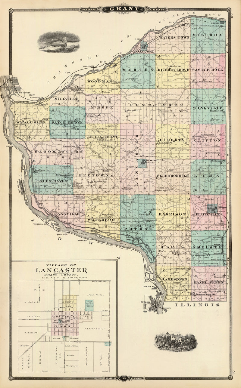 Size comparison using Vintage Map of Grant County, Wisconsin 1878