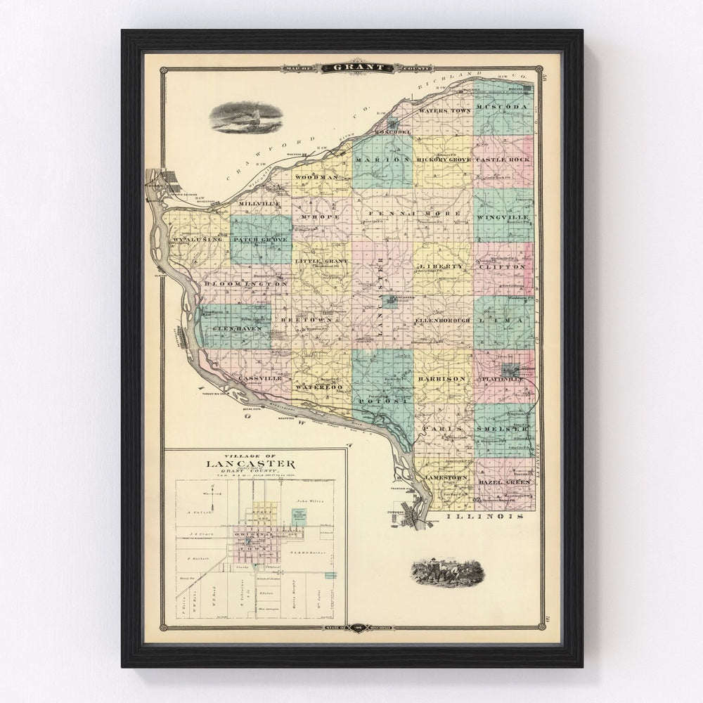 Grant County Vintage Map 1878