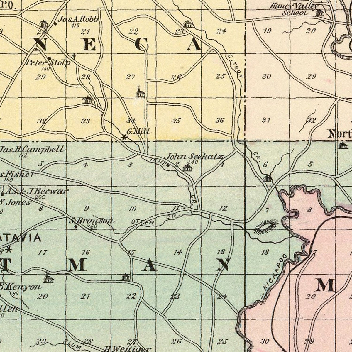 Restored historic details from the 1878 county map of Crawford County, Wisconsin