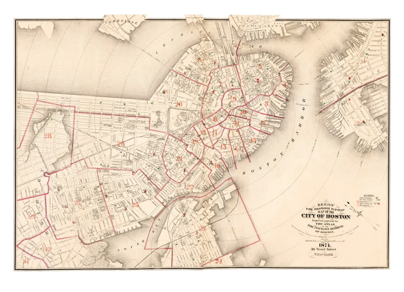Size comparison using Vintage Map of Boston, Massachusetts 1874