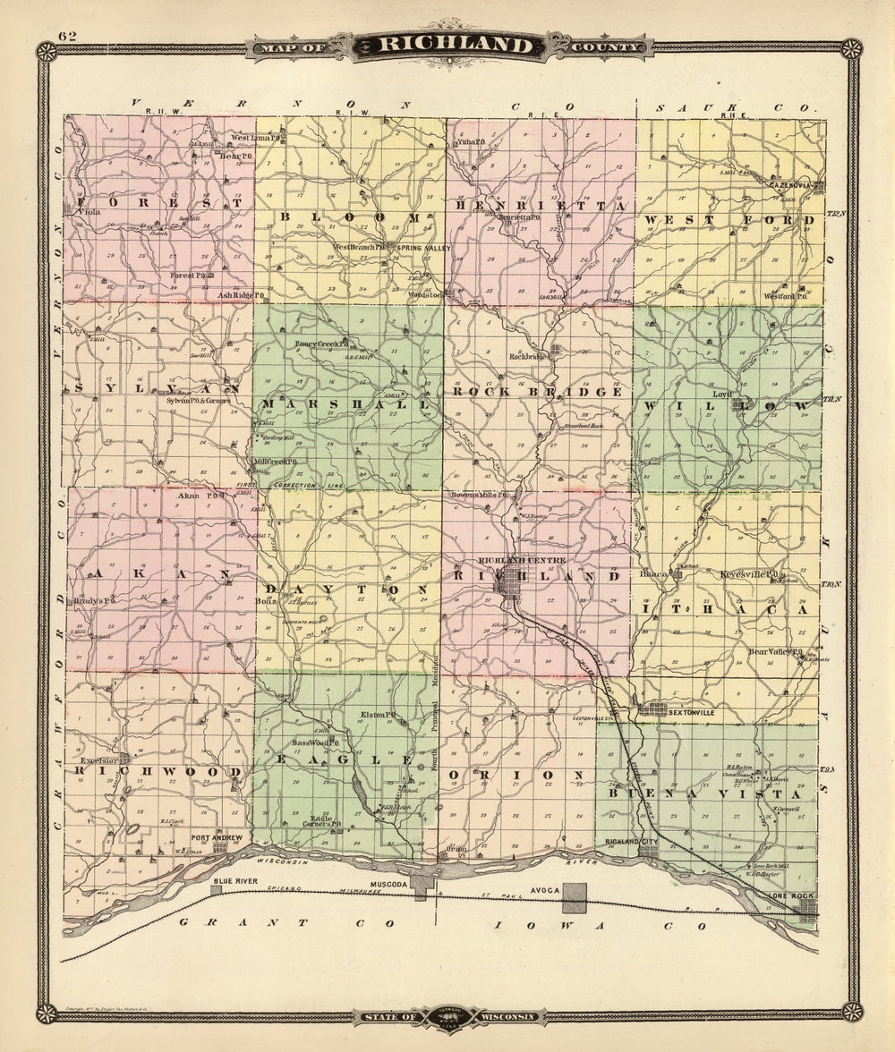 Vintage Map of Richland County, Wisconsin 1878 print style example