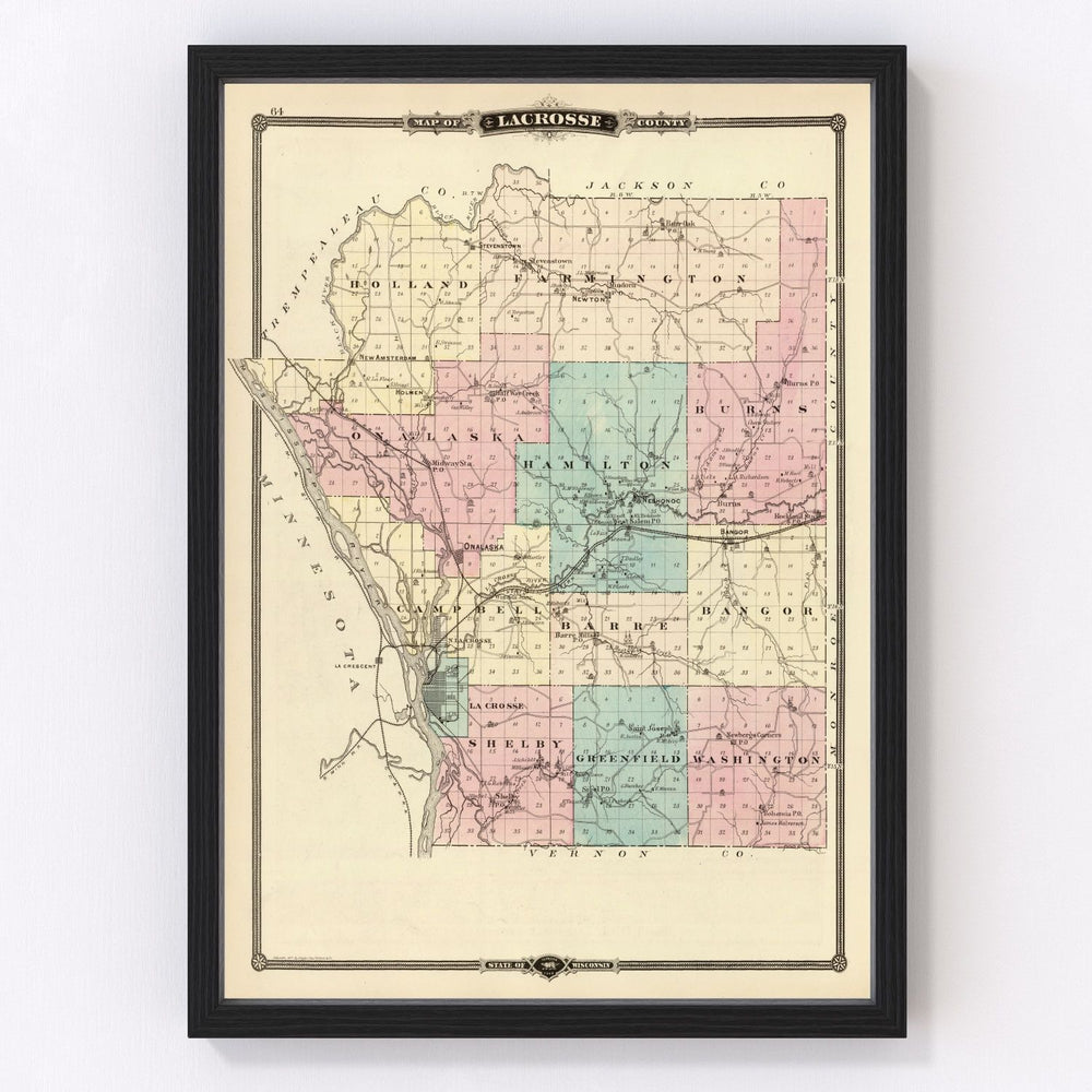 Lacrosse County Vintage Map 1878