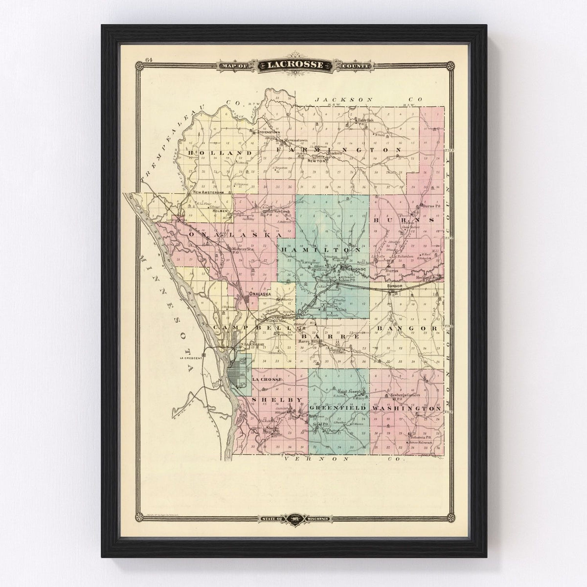Lacrosse County Vintage Map 1878