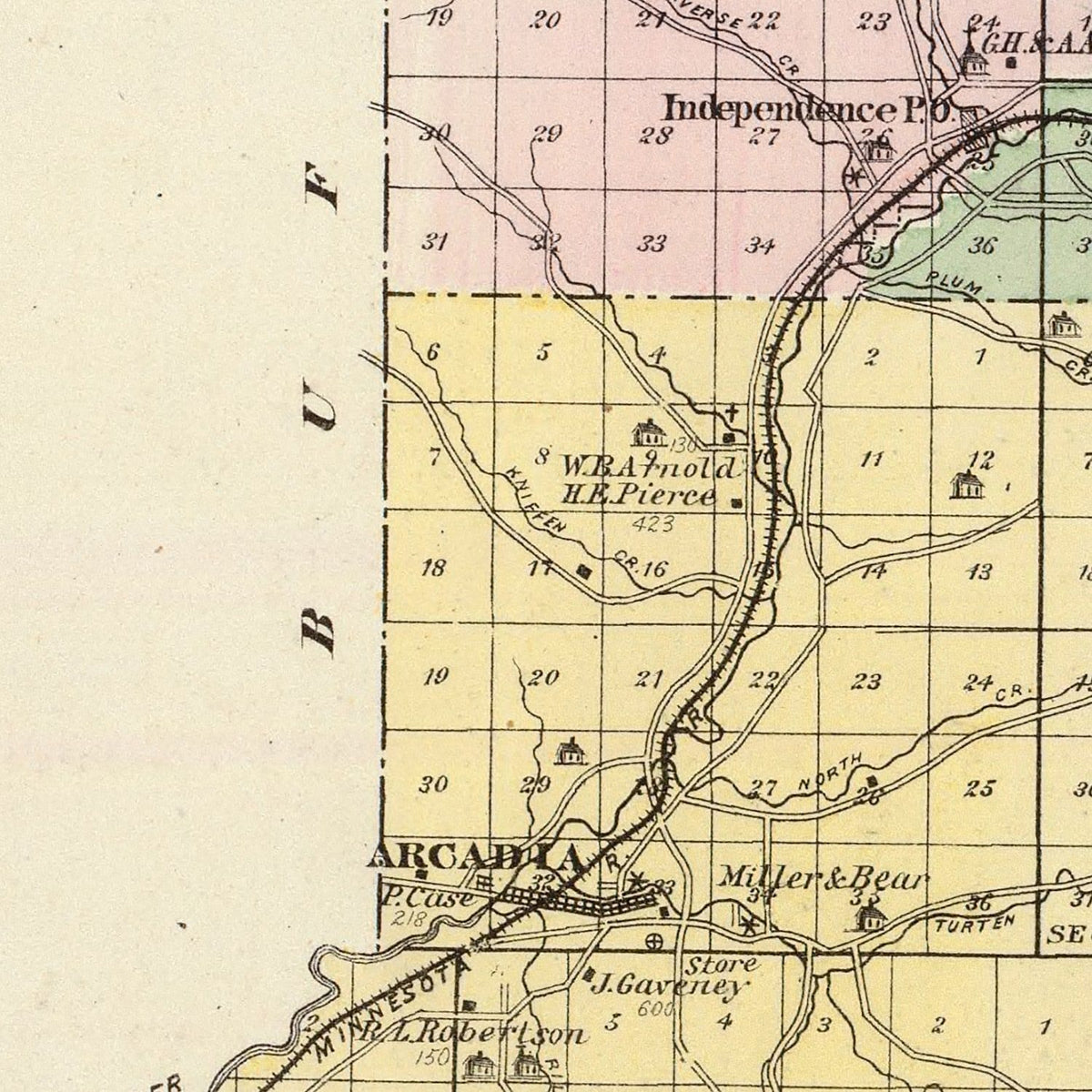 Restored historic details from the 1878 county map of Trempealeau County, Wisconsin