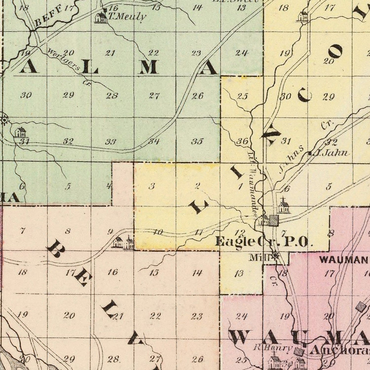Restored historic details from the 1878 county map of Buffalo County, Wisconsin