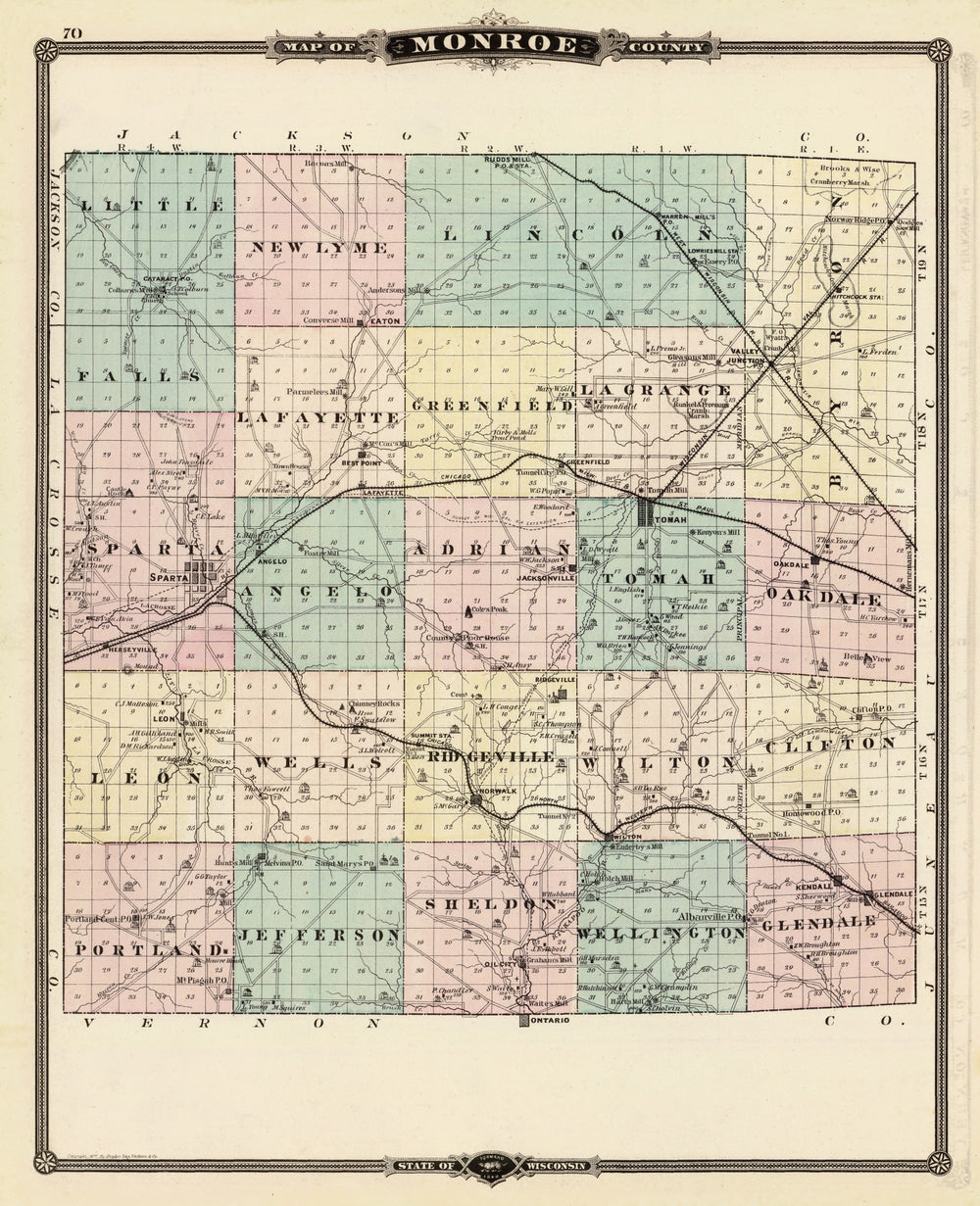 Vintage Map of Monroe County, Wisconsin 1878 print style example
