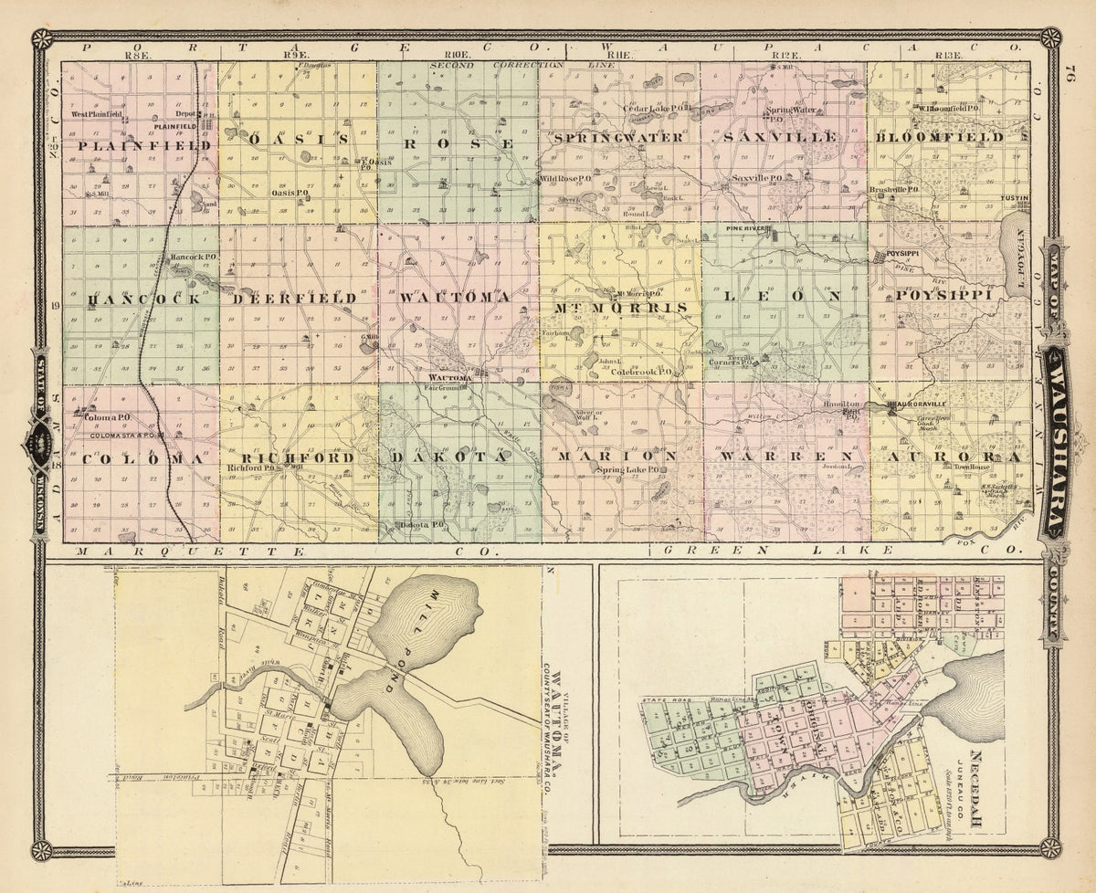Preview of Vintage Map of Waushara County, Wisconsin 1878