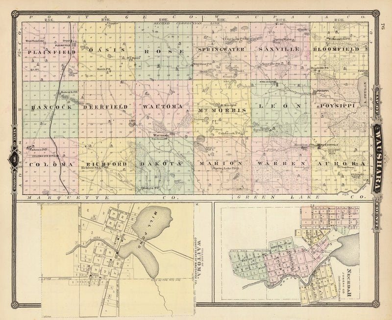 Size comparison using Vintage Map of Waushara County, Wisconsin 1878