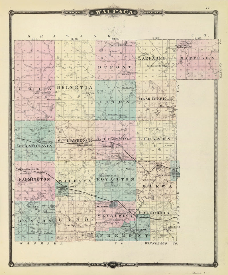 Size comparison using Vintage Map of Waupaca County, Wisconsin 1878