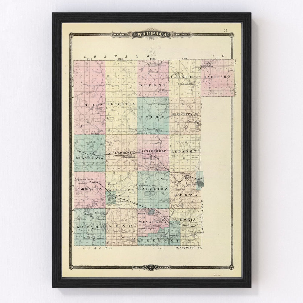Waupaca County Vintage Map 1878