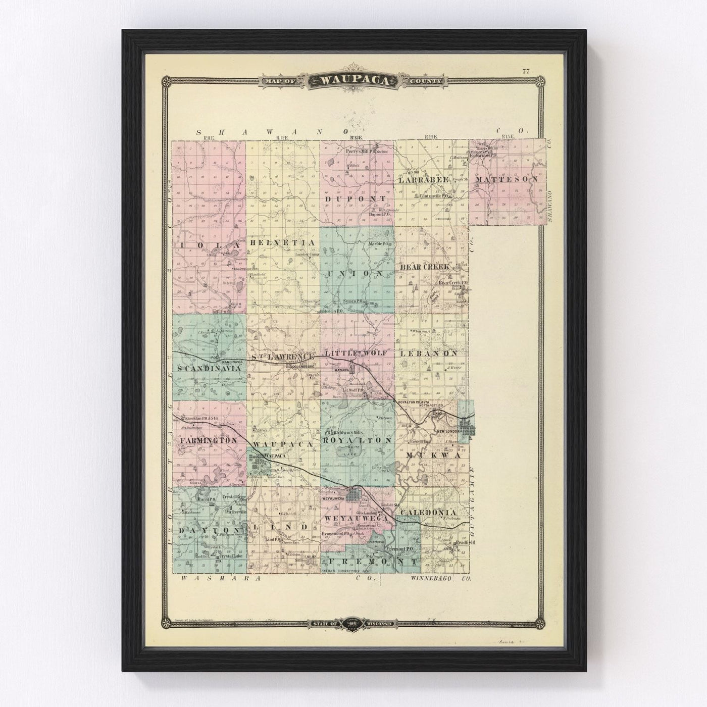 Waupaca County Vintage Map 1878