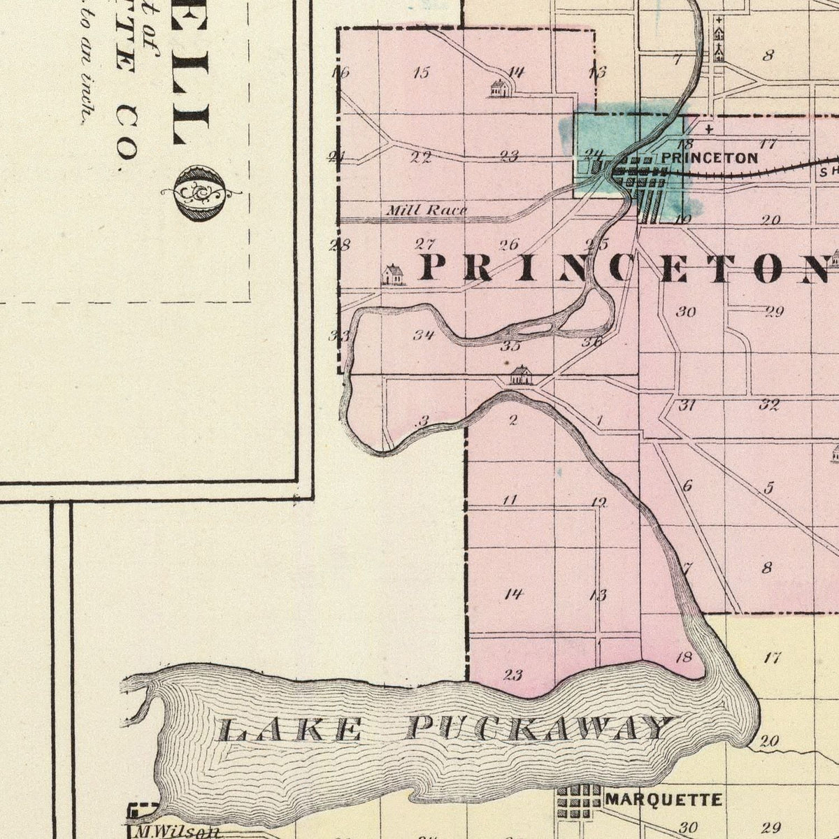 Restored historic details from the 1878 county map of Green Lake County, Wisconsin