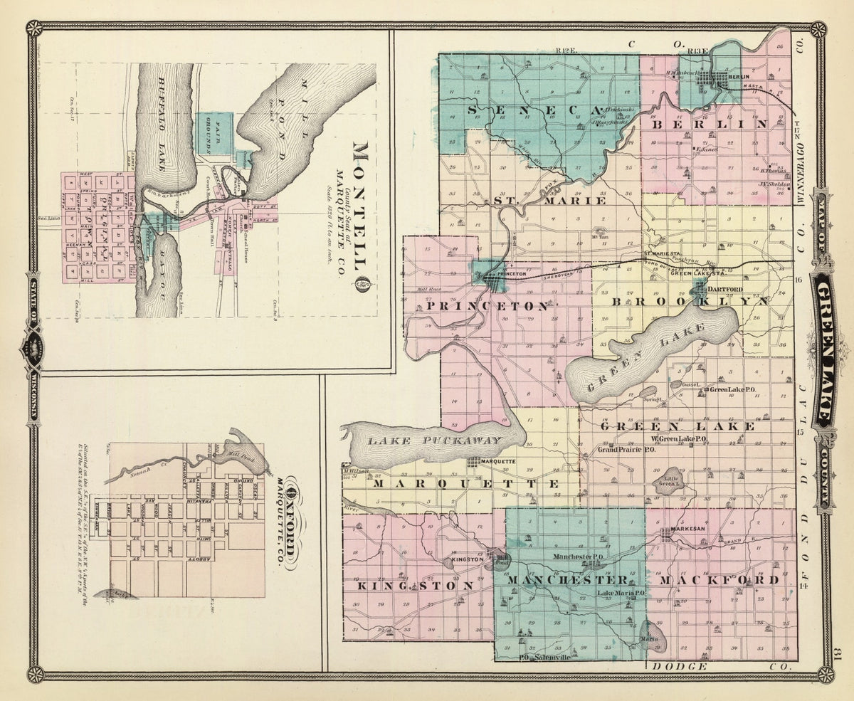 Preview of Vintage Map of Green Lake County, Wisconsin 1878