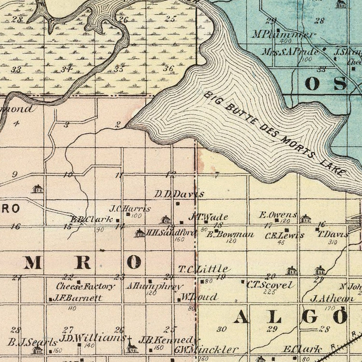 Restored historic details from the 1878 county map of Winnebago County, Wisconsin