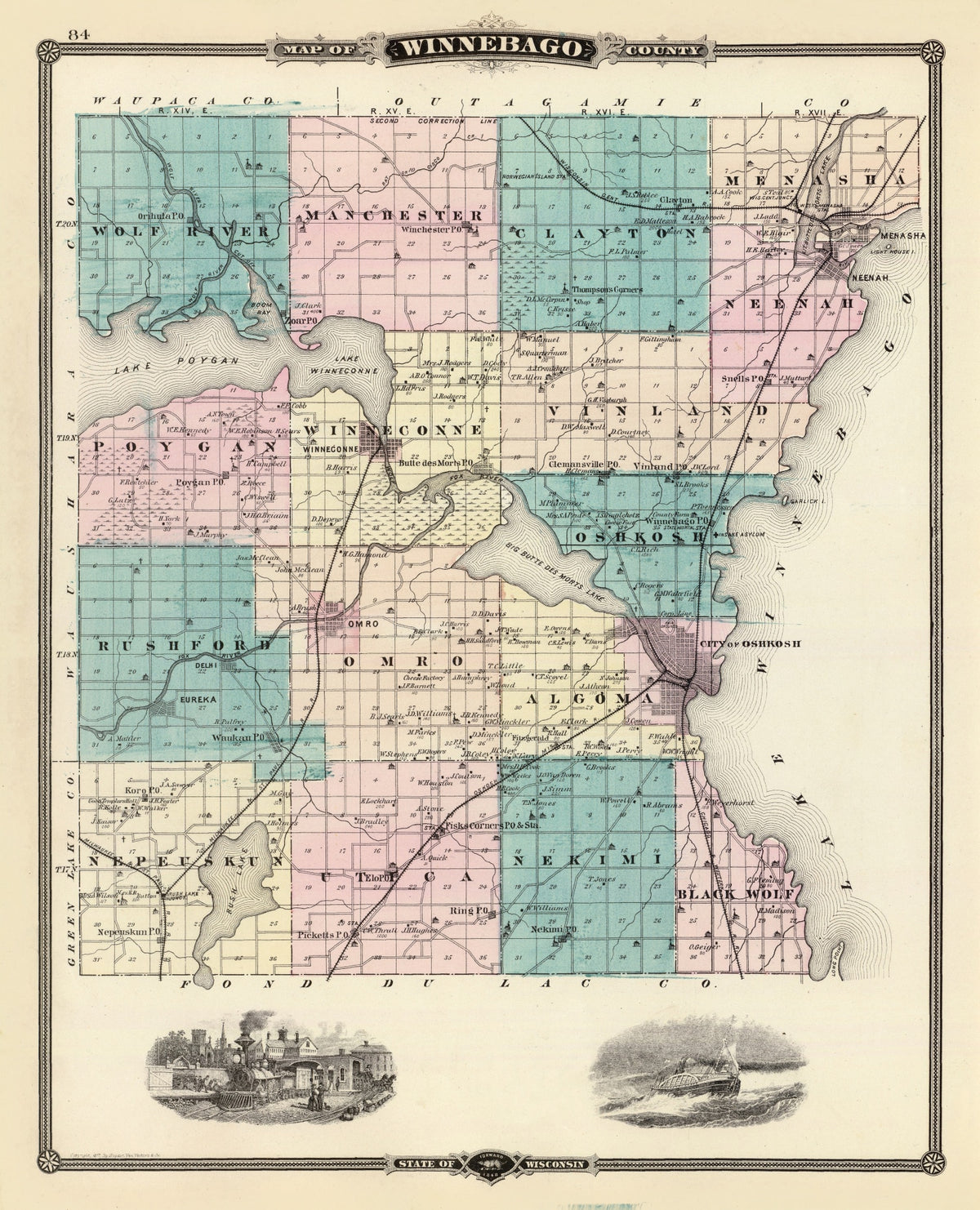 Preview of Vintage Map of Winnebago County, Wisconsin 1878