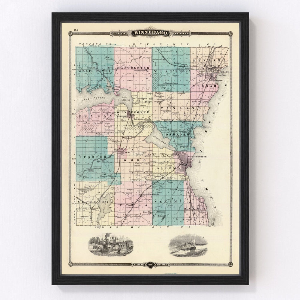 Winnebago County Vintage Map 1878