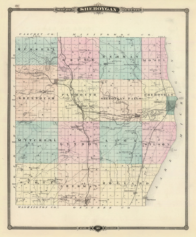Size comparison using Vintage Map of Sheboygan County, Wisconsin 1878