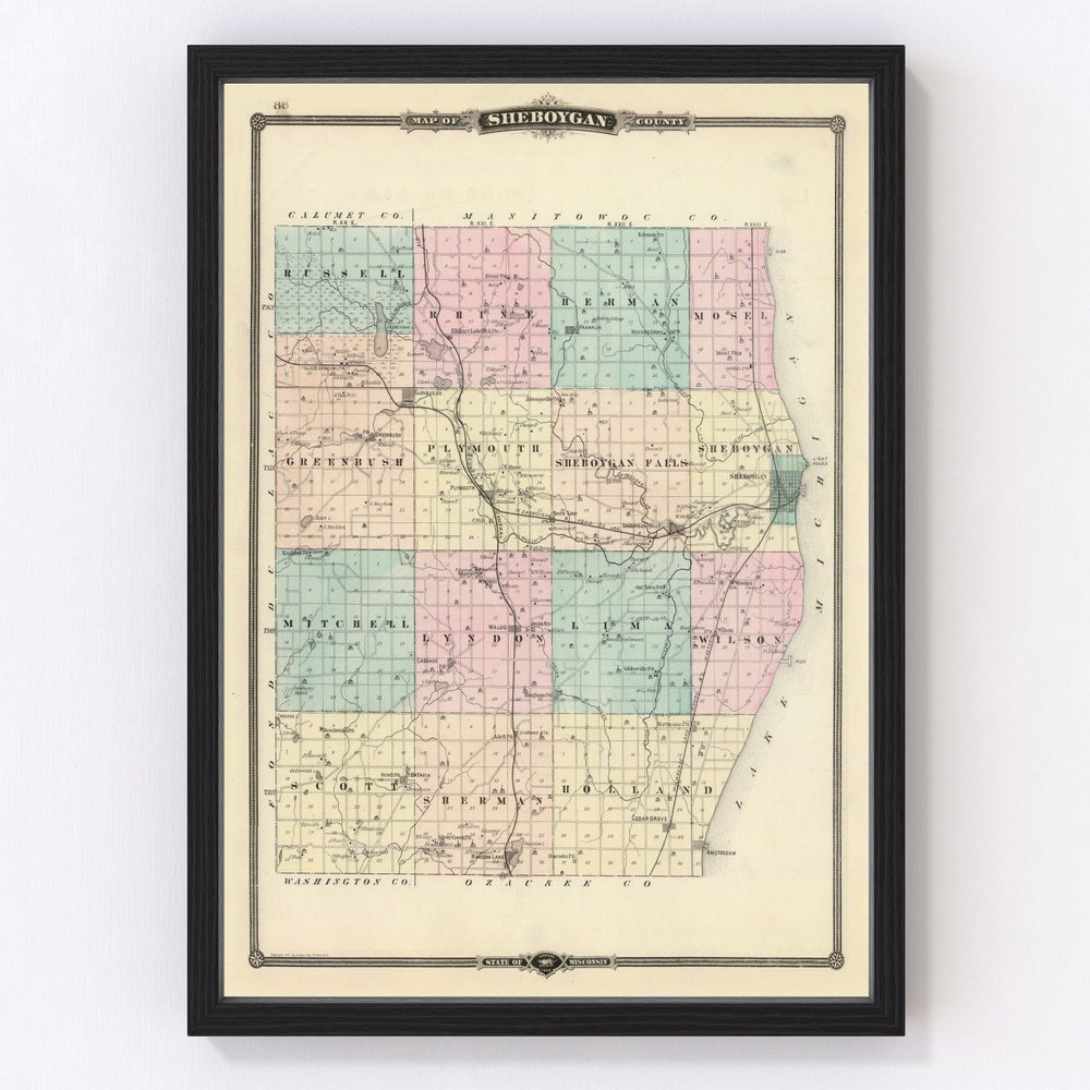 Sheboygan County Vintage Map 1878