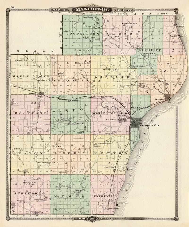 Size comparison using Vintage Map of Manitowoc County, Wisconsin 1878